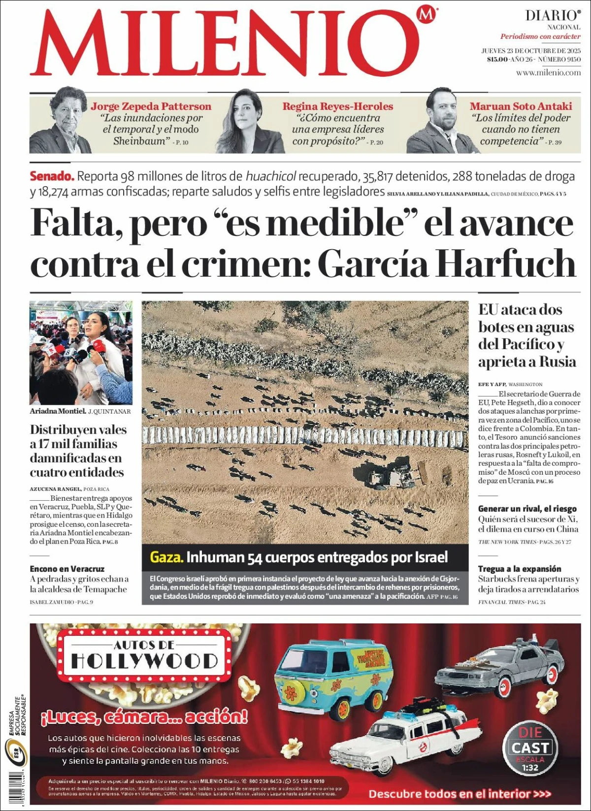 Portada de Milenio del jueves, 23 de octubre de 2025