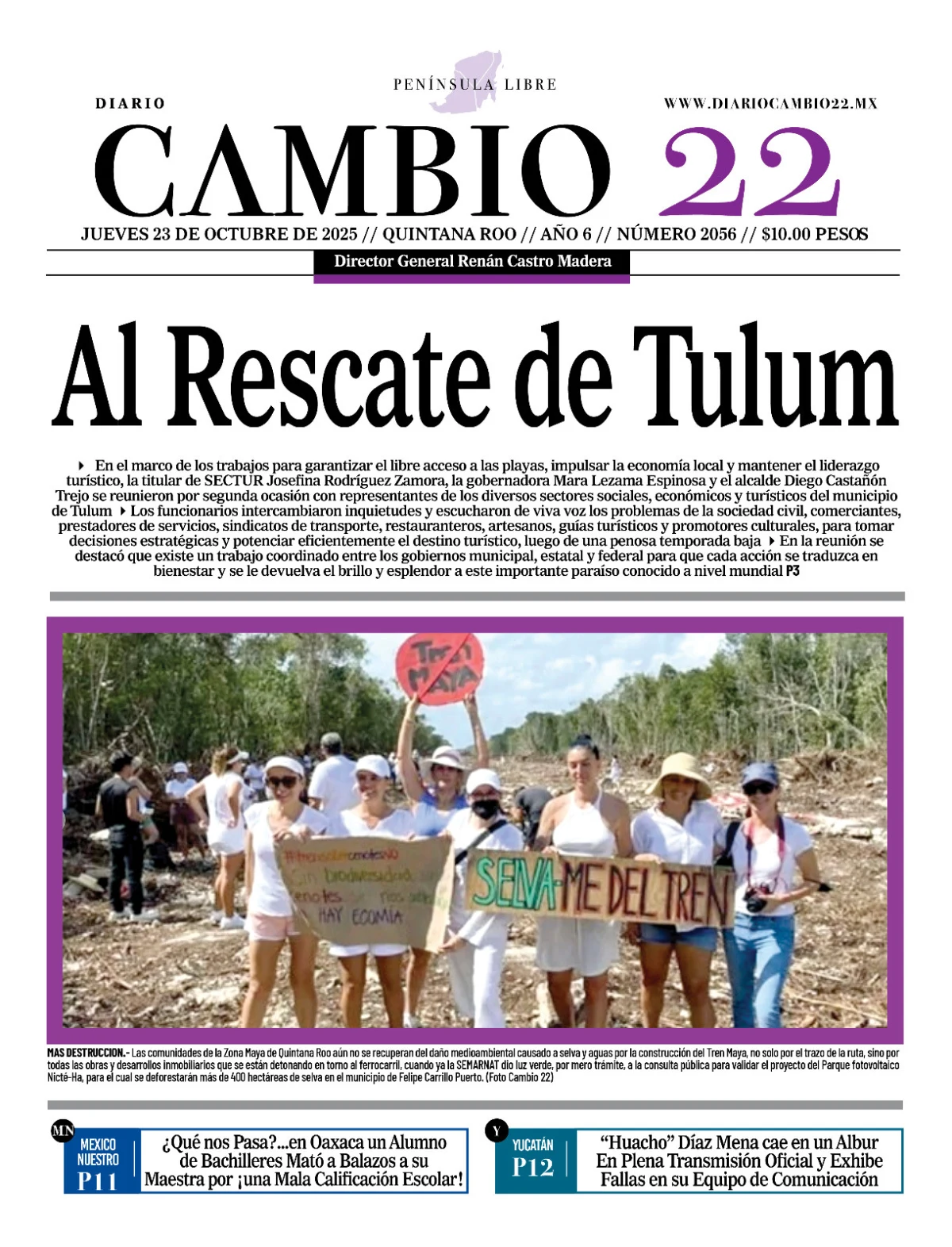 Portada de Diario Cambio 22 (portada) del jueves, 23 de octubre de 2025