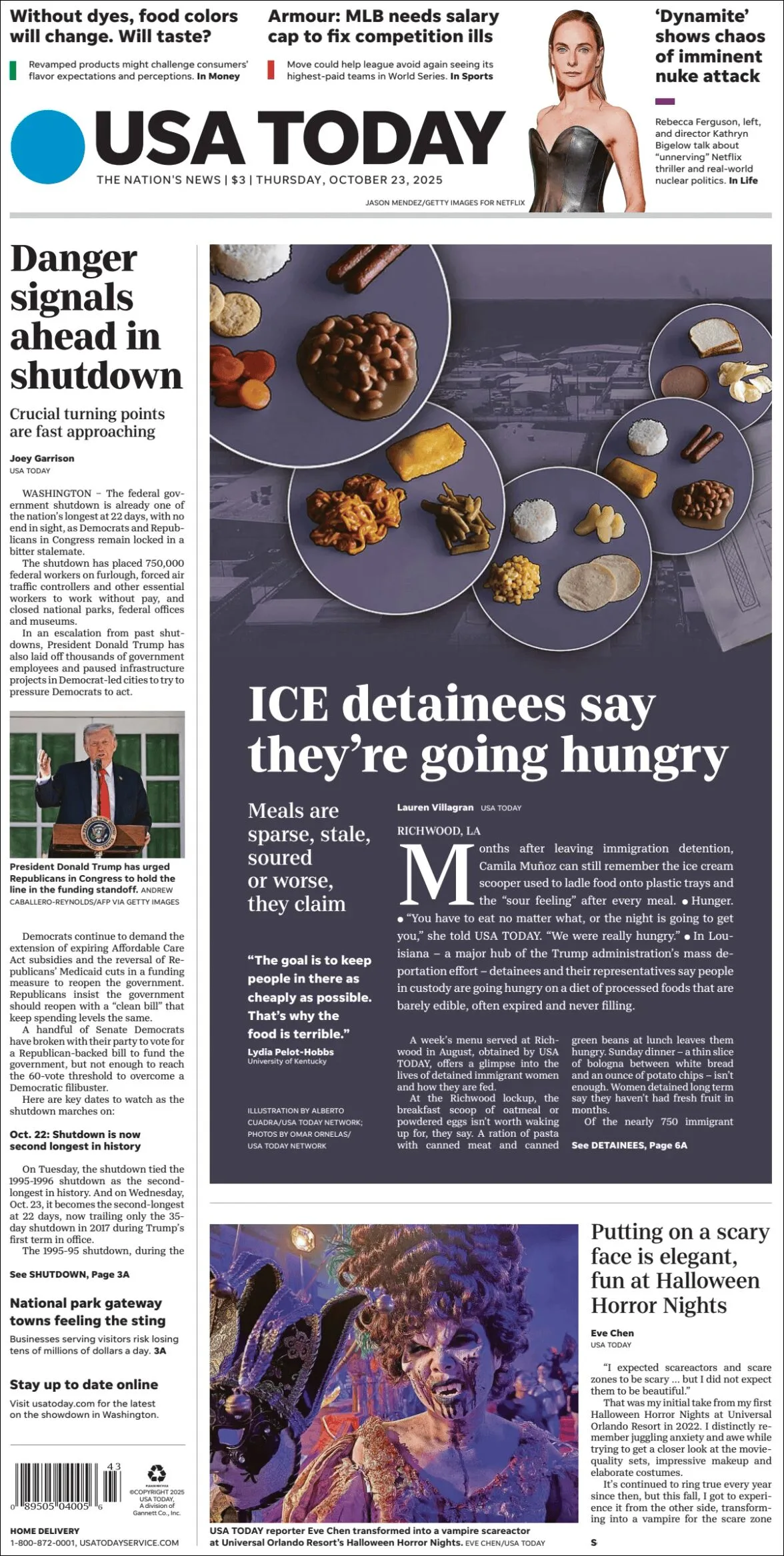 Portada de Usa Today del jueves, 23 de octubre de 2025