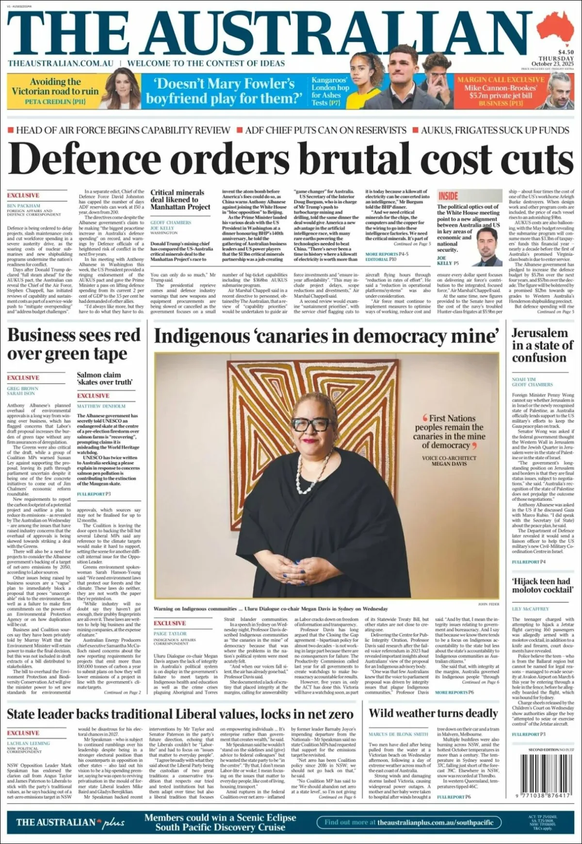 Portada de The Australian del jueves, 23 de octubre de 2025