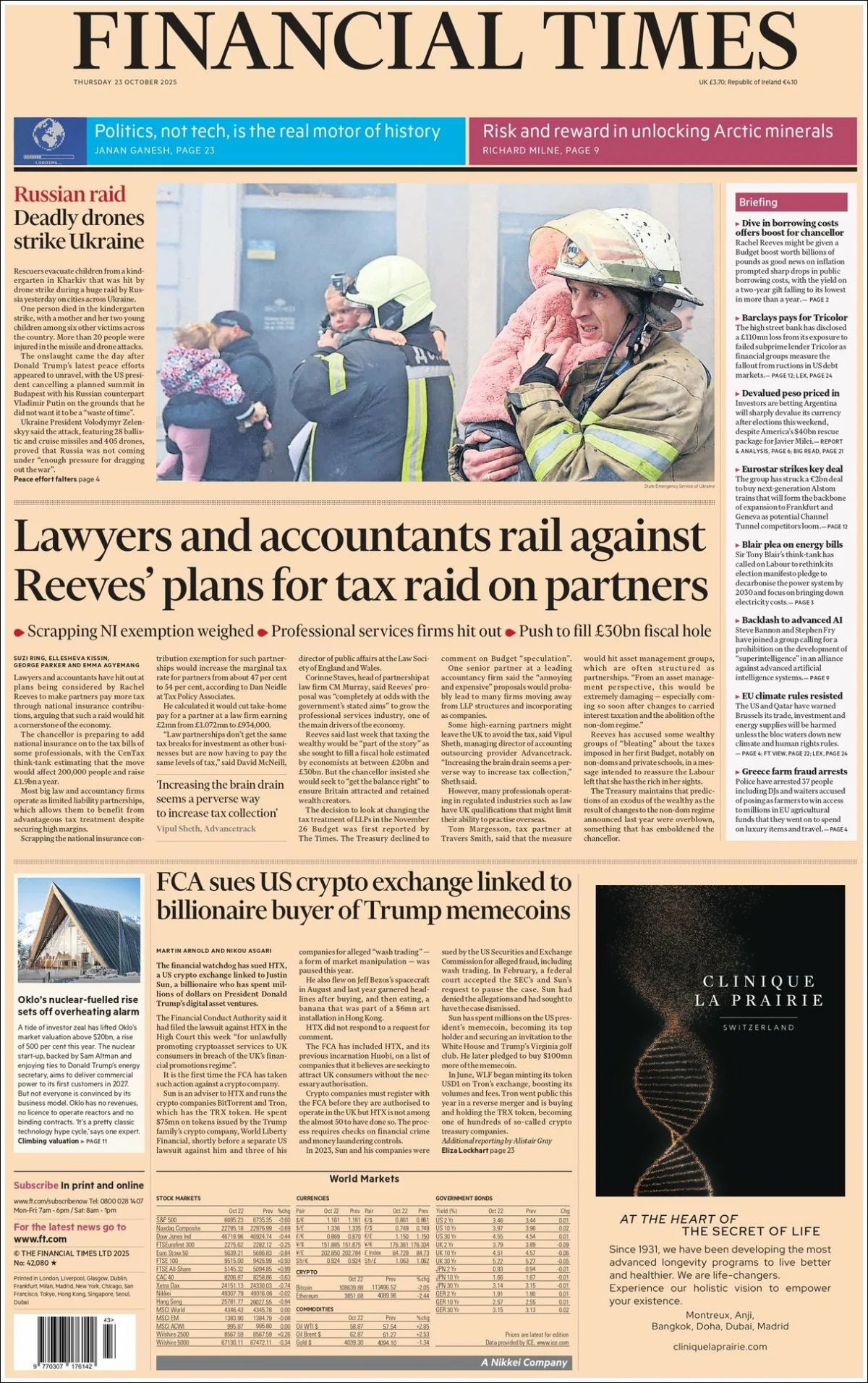 Portada de Financial Times del jueves, 23 de octubre de 2025