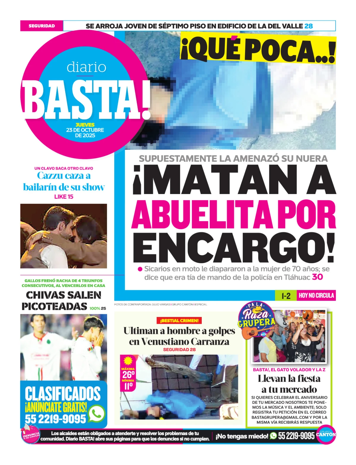 Portada de Basta! (contraportada ) del jueves, 23 de octubre de 2025