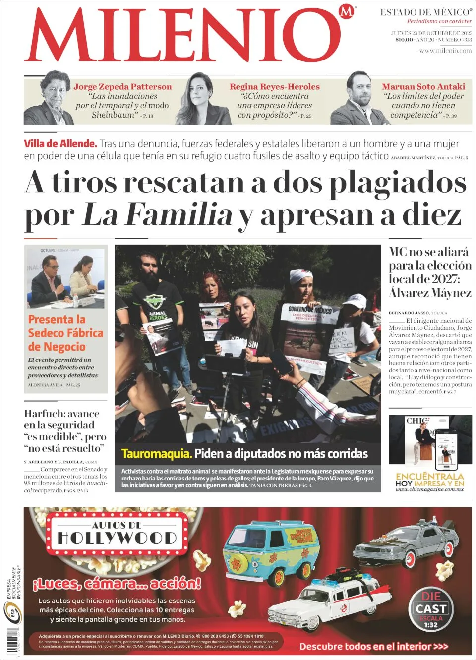 Portada de Milenio Edo de Mexico del jueves, 23 de octubre de 2025