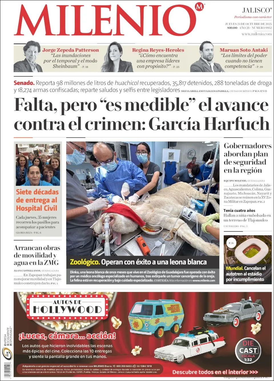 Portada de Milenio Jalisco del jueves, 23 de octubre de 2025