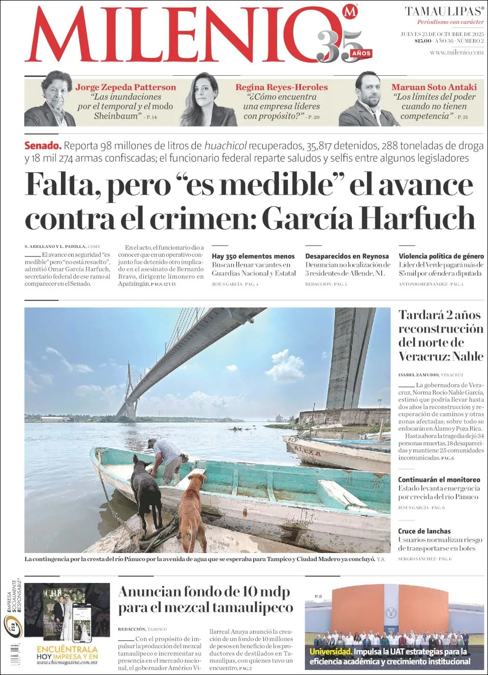 Portada de Milenio Tamaulipas del jueves, 23 de octubre de 2025