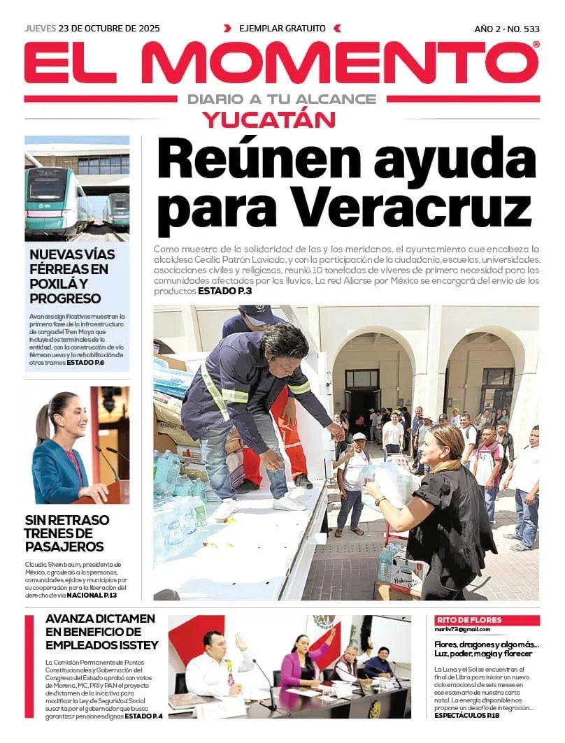 Portada de El Momento Yucatan del jueves, 23 de octubre de 2025