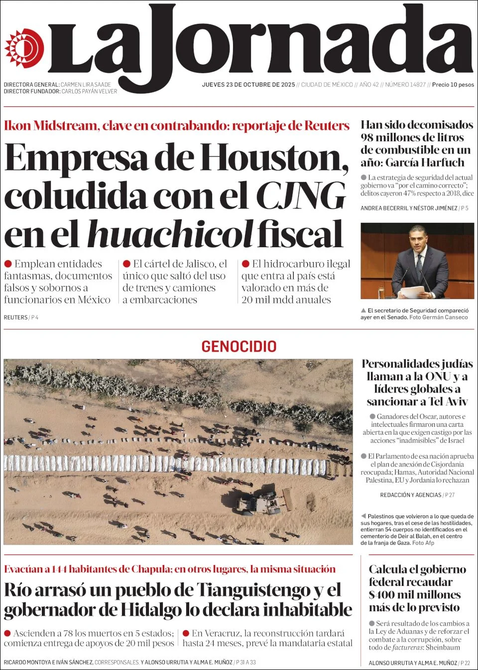 Portada de La Jornada del jueves, 23 de octubre de 2025