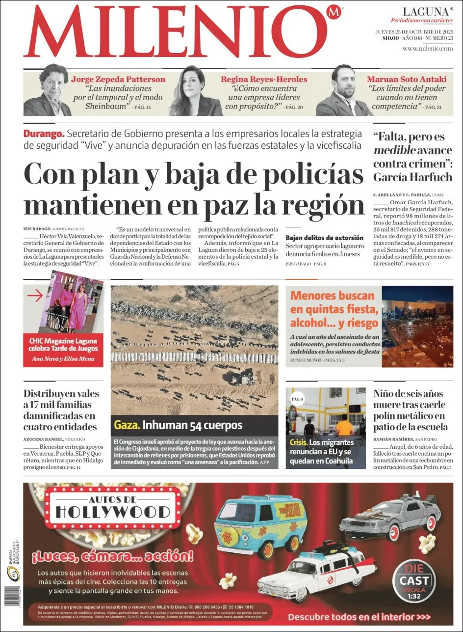 Portada de Milenio Laguna del jueves, 23 de octubre de 2025