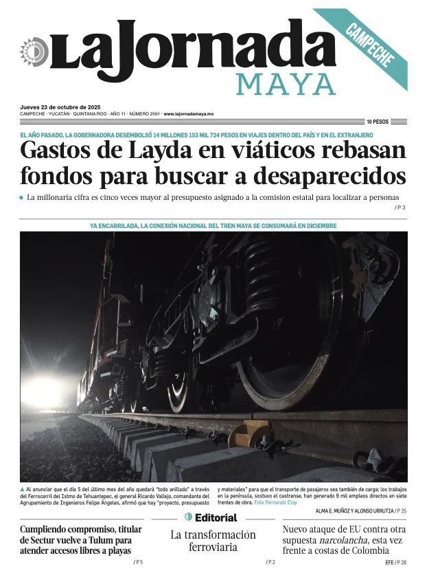Portada de La Jornada Maya Campeche del jueves, 23 de octubre de 2025