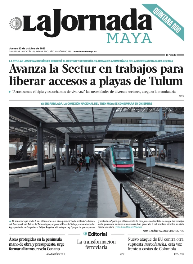 Portada de La Jornada Maya Quintana Roo del jueves, 23 de octubre de 2025