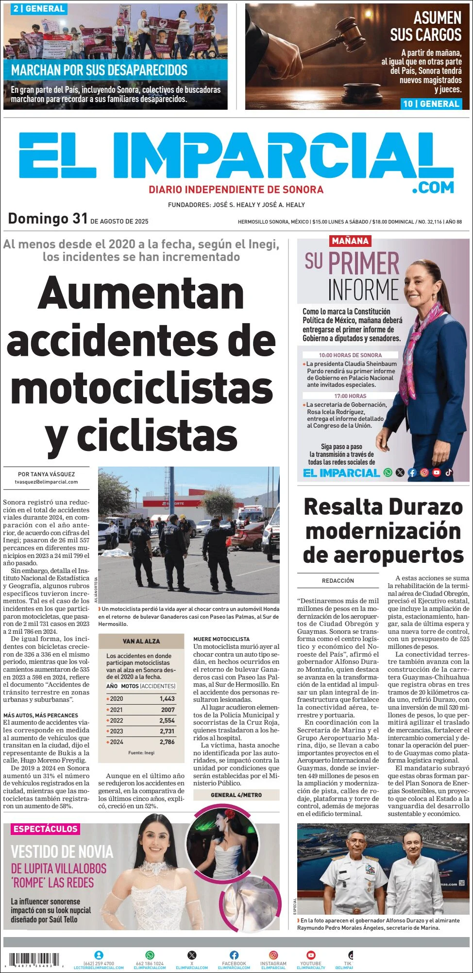 Portada de El Imparcial del domingo, 31 de agosto de 2025