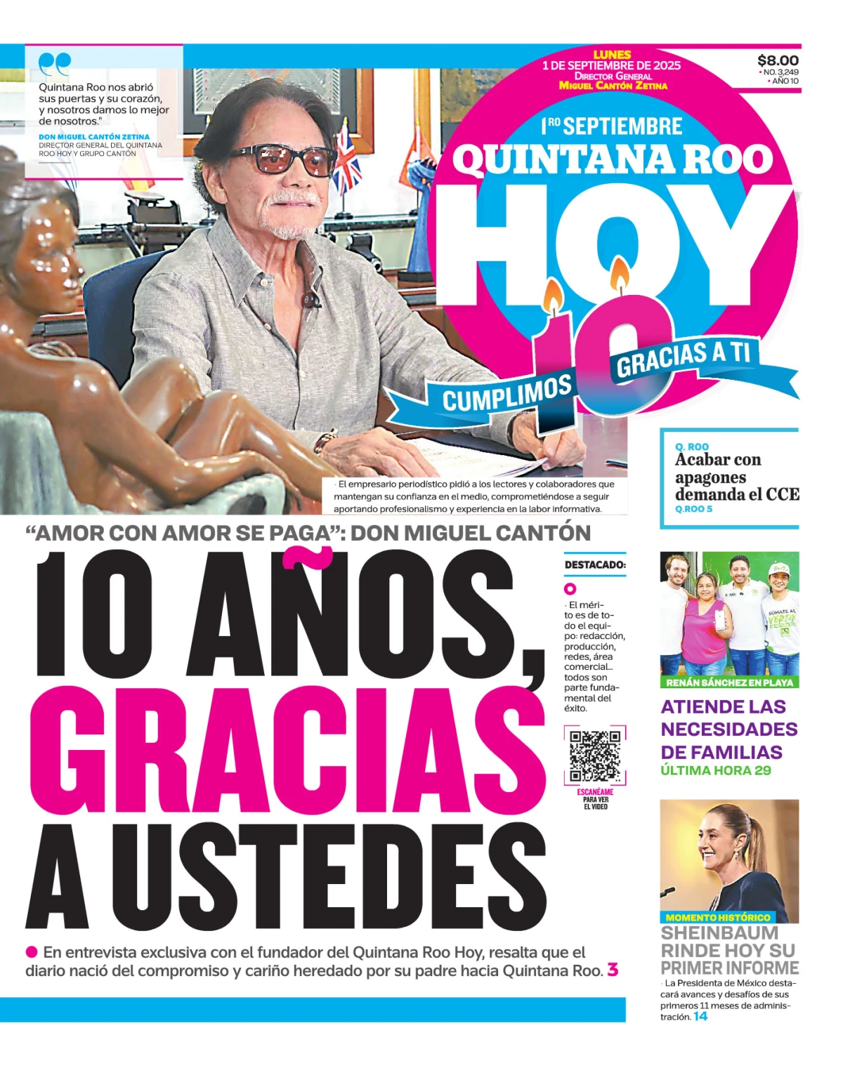 Portada de Quintana Roo Hoy (portada) del lunes, 1 de septiembre de 2025