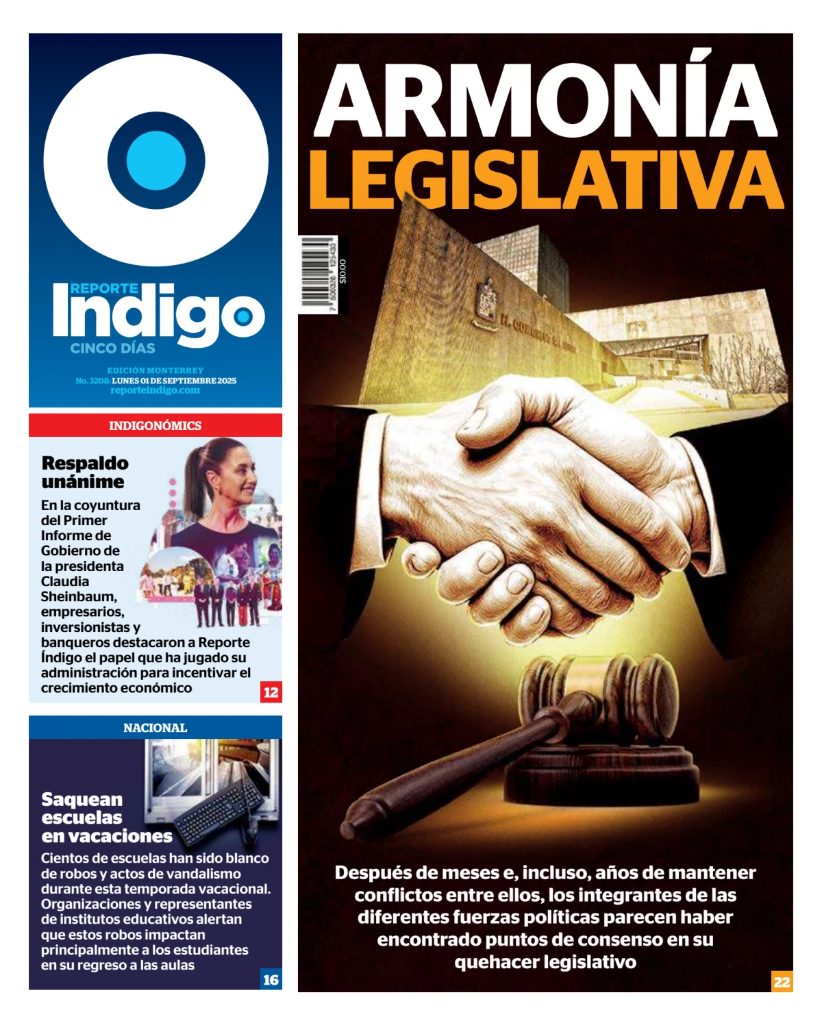 Portada de Reporte Indigo Monterrey del lunes, 1 de septiembre de 2025