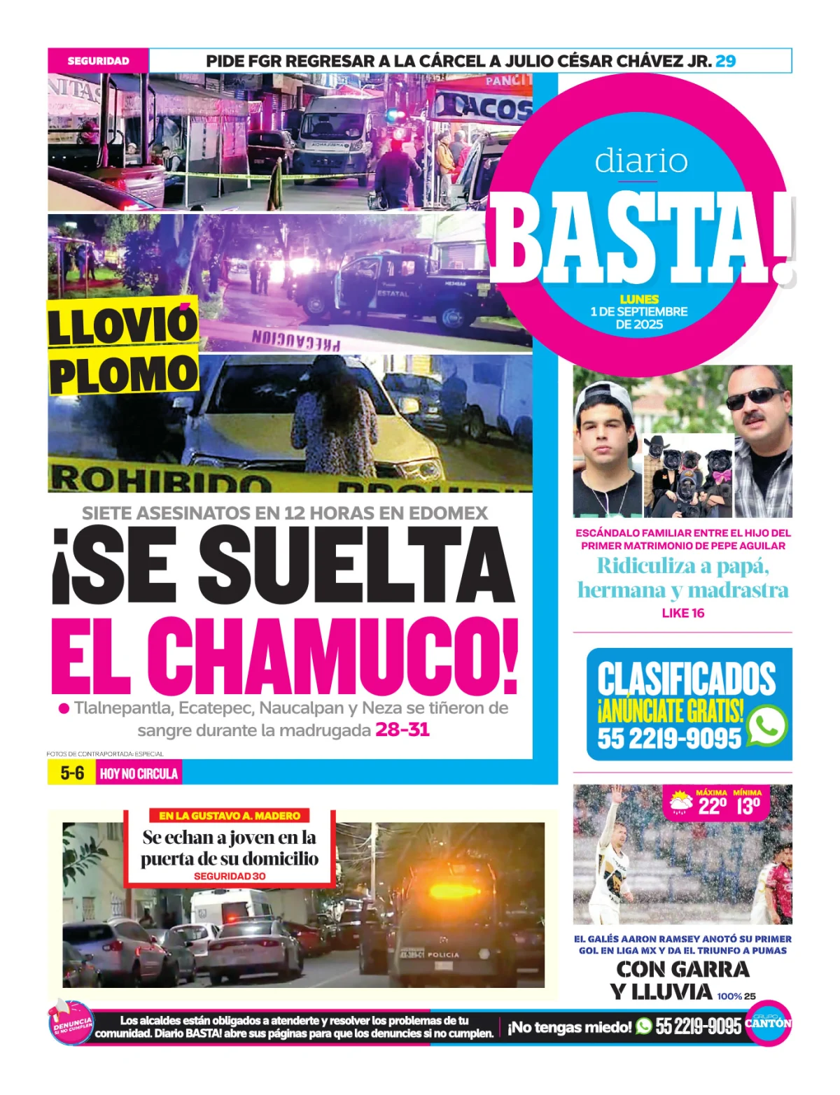 Portada de Basta! (contraportada ) del lunes, 1 de septiembre de 2025