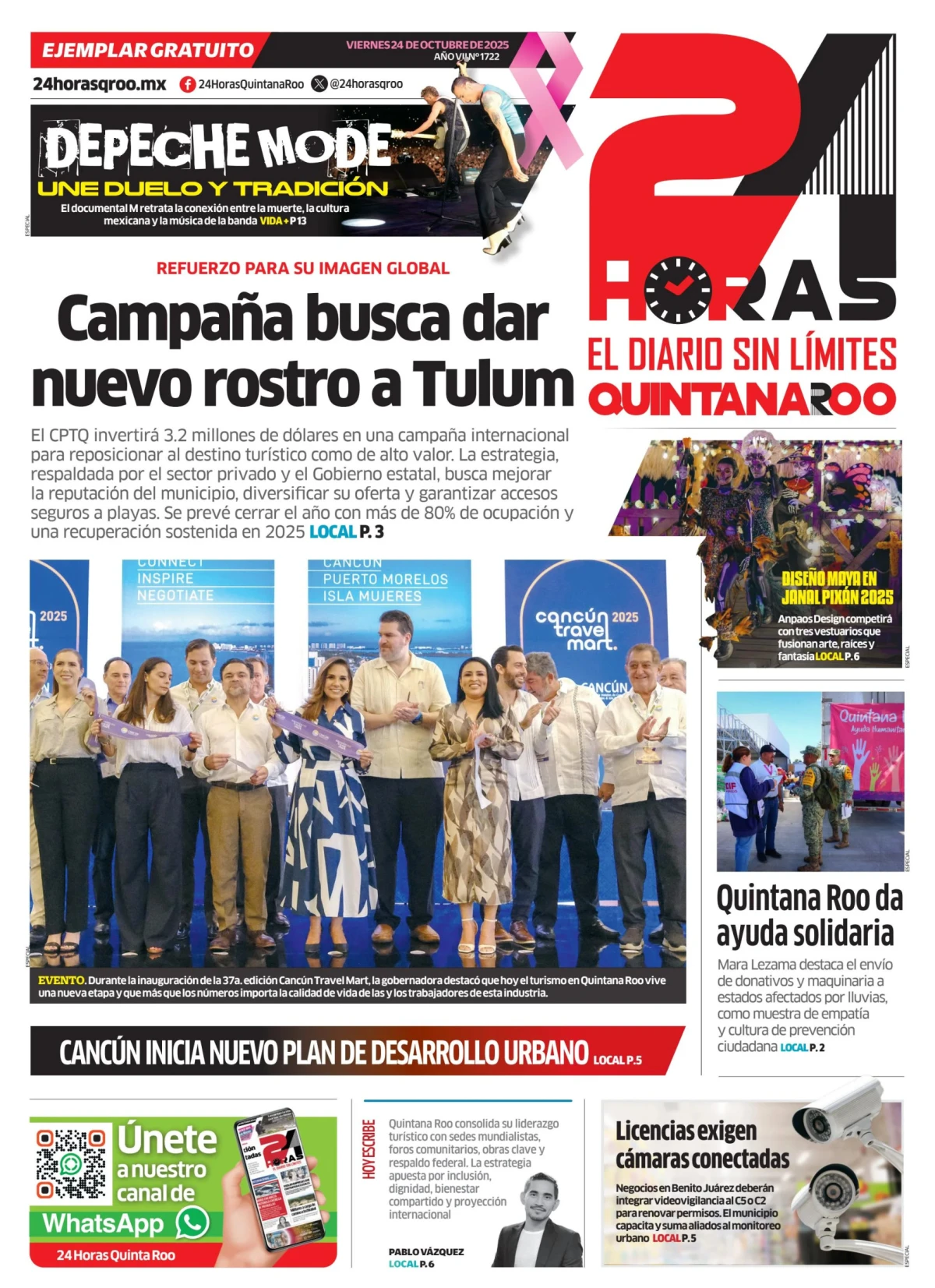 Portada de 24 Horas Quintana Roo del sábado, 25 de octubre de 2025