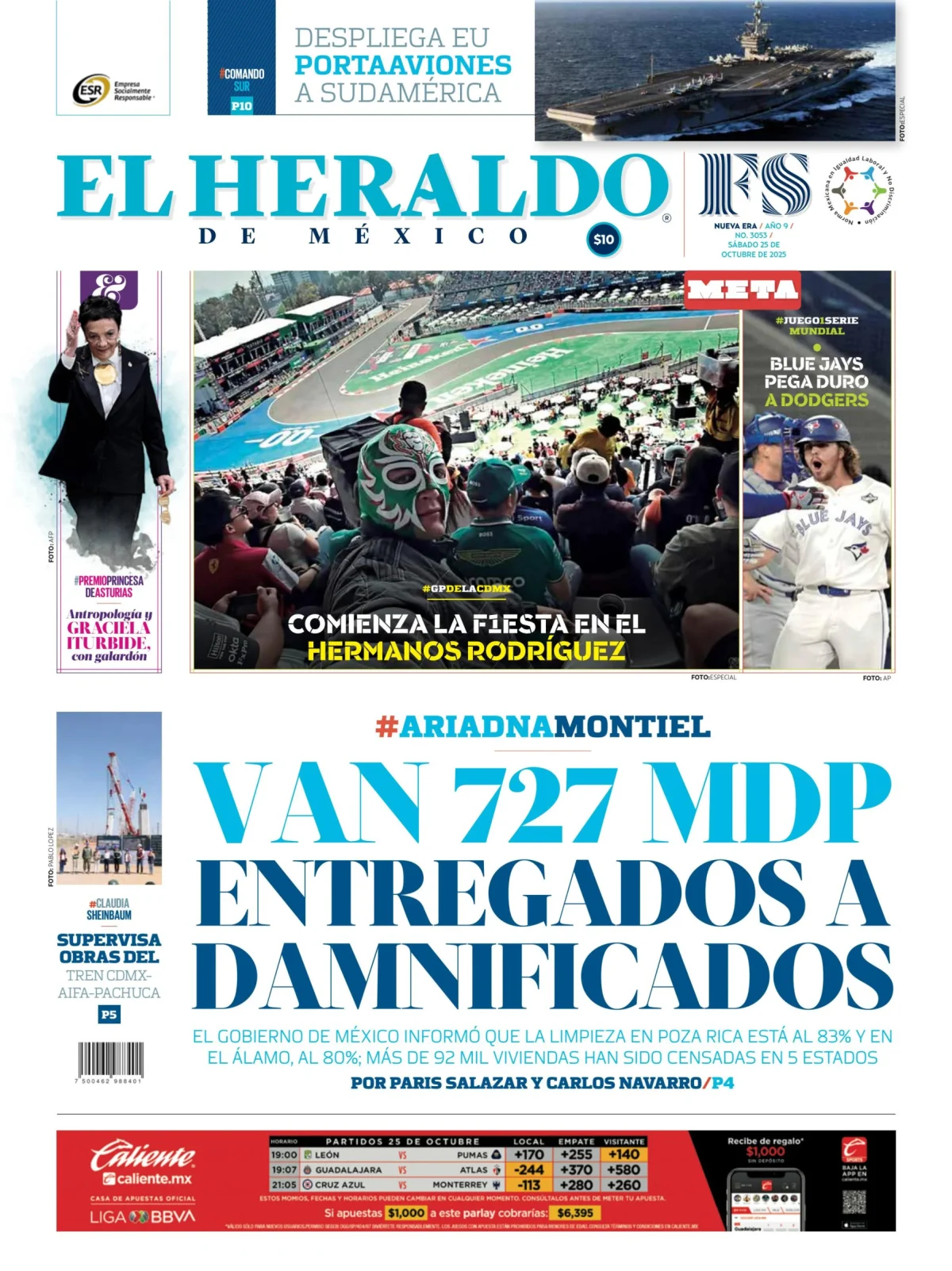 Portada de El Heraldo de Mexico del sábado, 25 de octubre de 2025