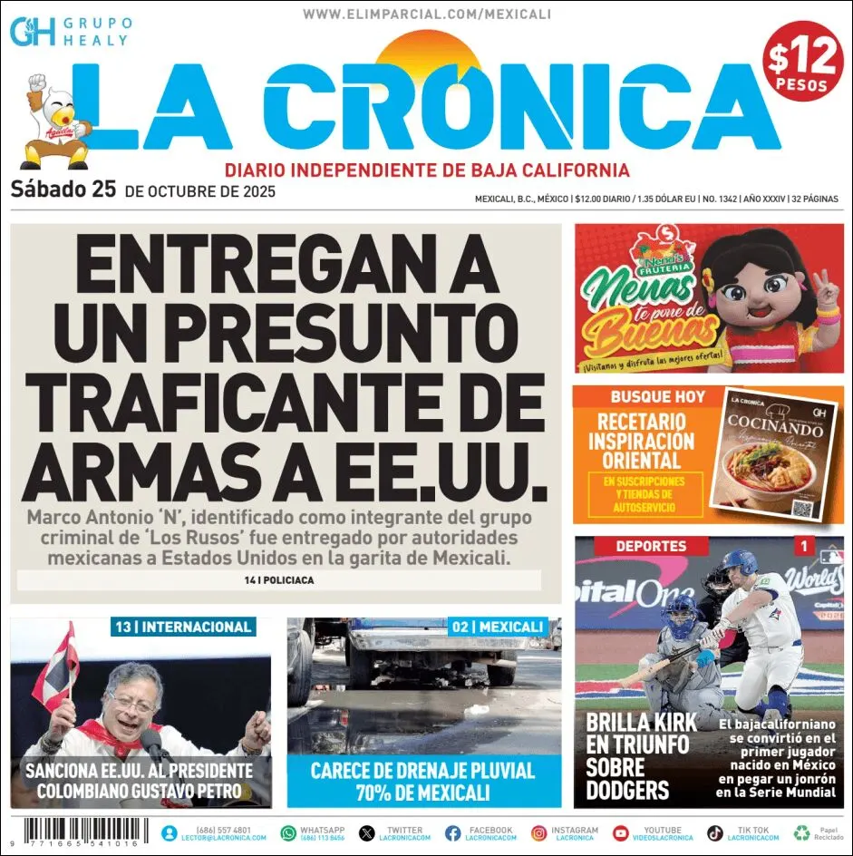Portada de La Cronica del sábado, 25 de octubre de 2025