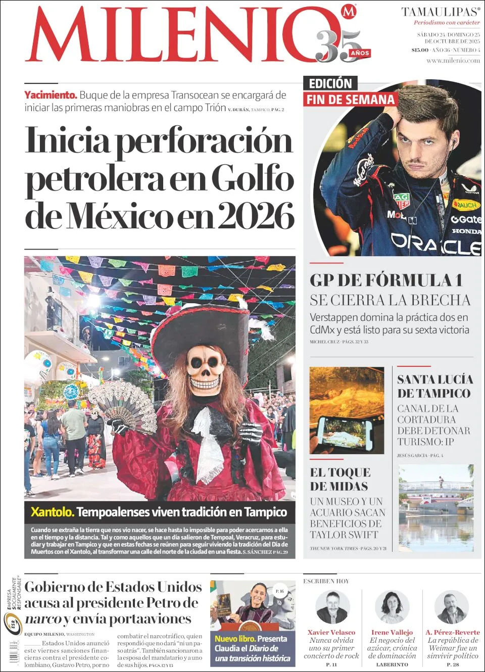 Portada de Milenio Tamaulipas del sábado, 25 de octubre de 2025
