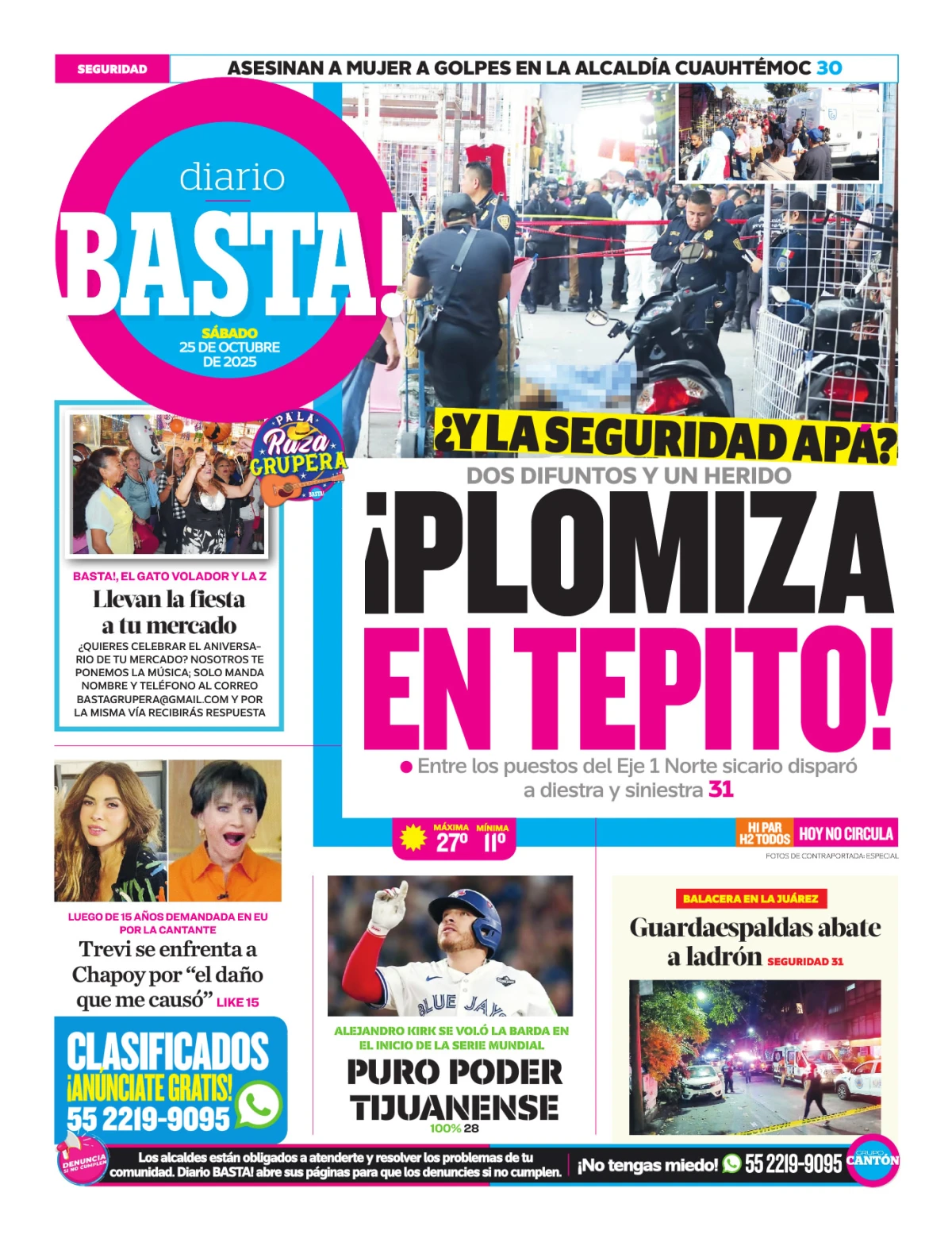 Portada de Basta! (contraportada ) del sábado, 25 de octubre de 2025