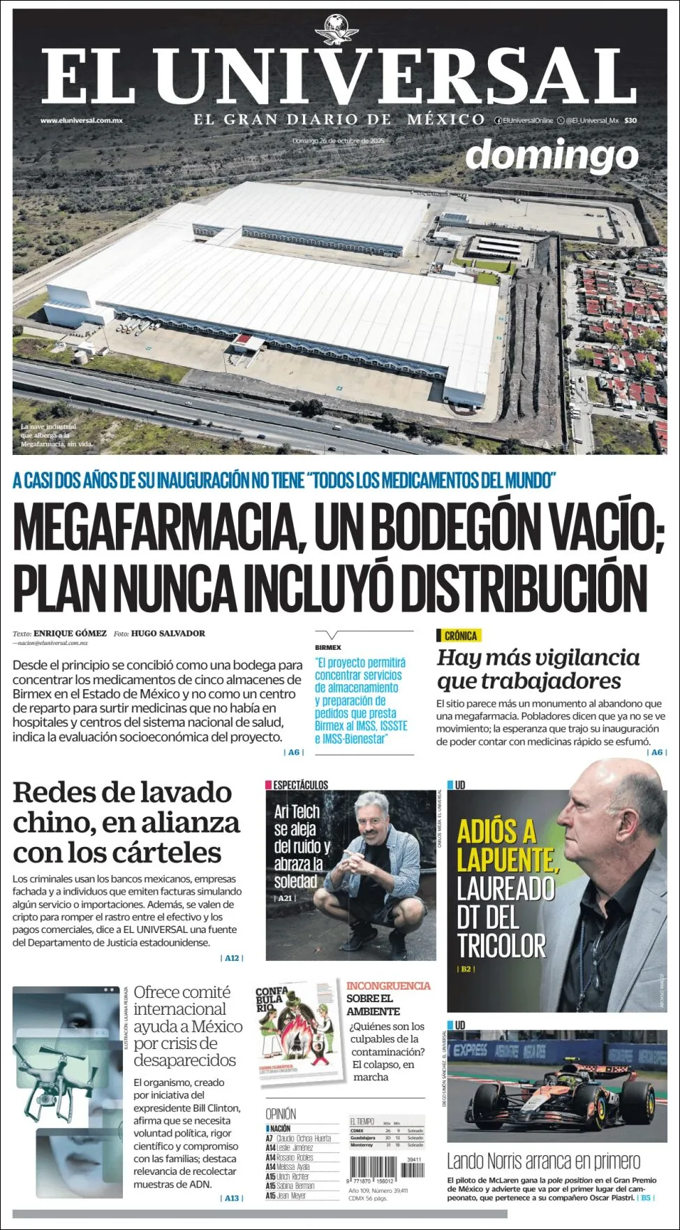 Portada de El Universal