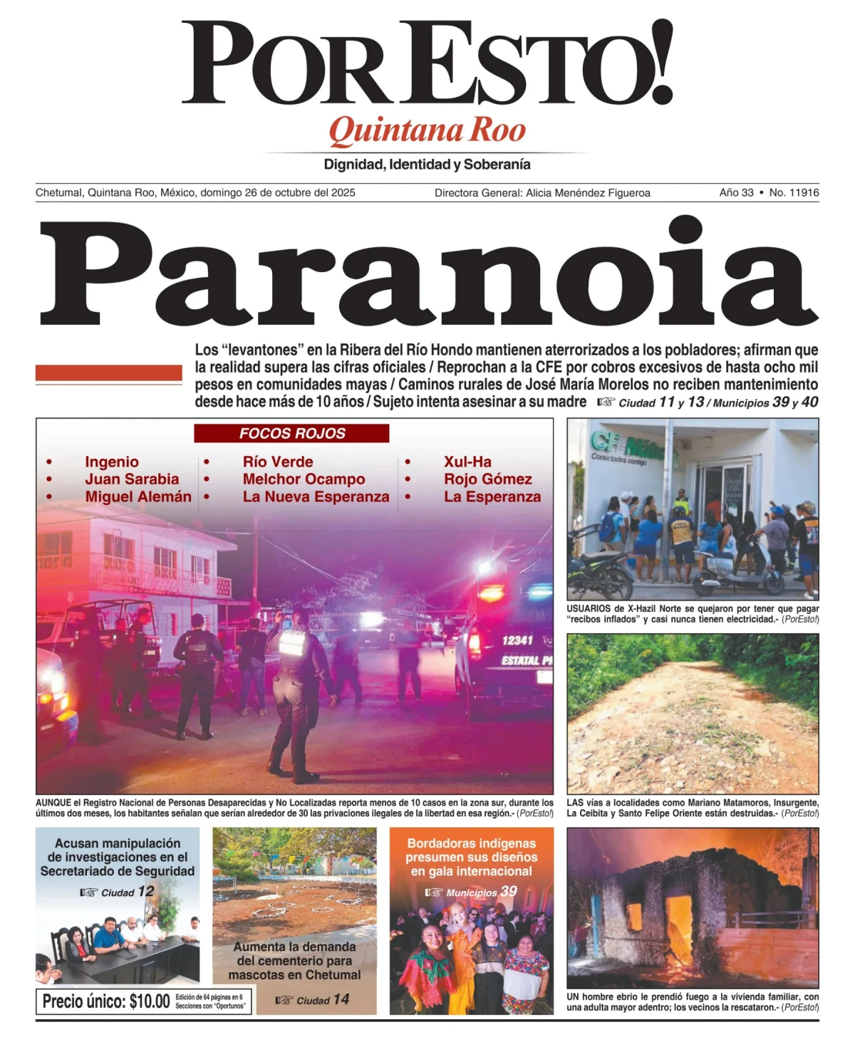 Portada de Por Esto (quintana Roo Chetumal) del domingo, 26 de octubre de 2025