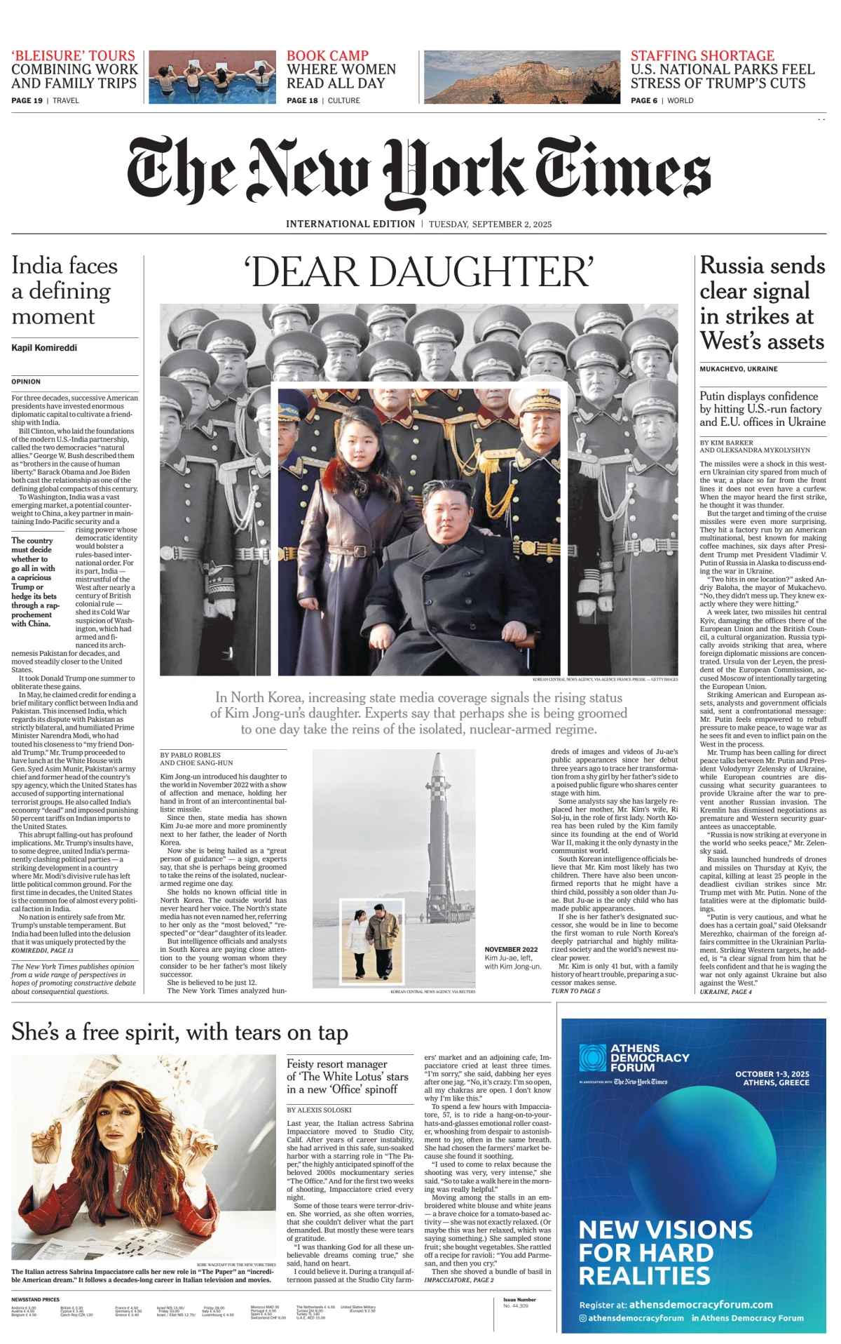 Portada de The New York Times (international) del martes, 2 de septiembre de 2025
