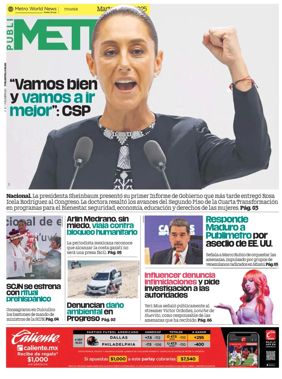 Portada de Publimetro Merida del martes, 2 de septiembre de 2025