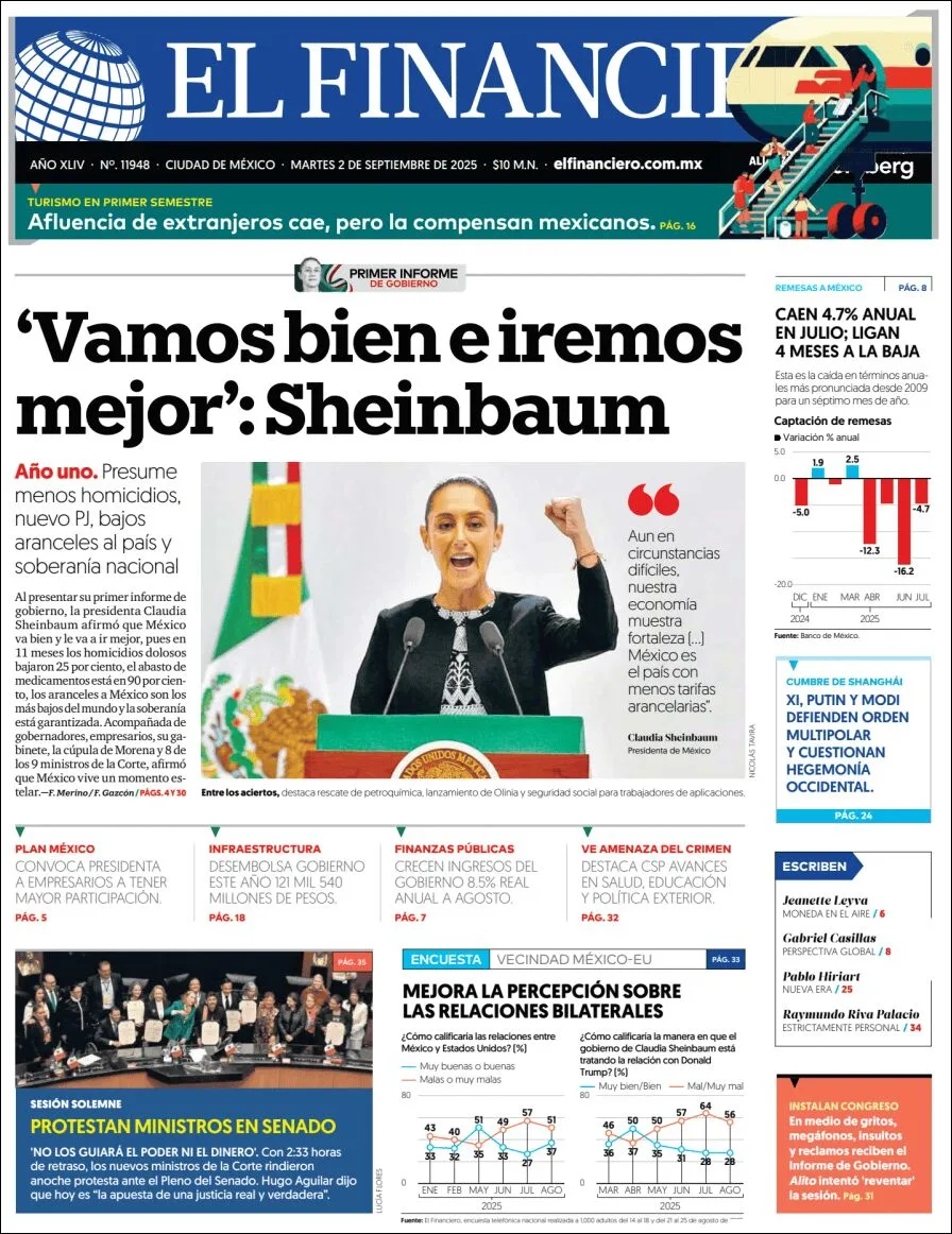 Portada de El Financiero del martes, 2 de septiembre de 2025