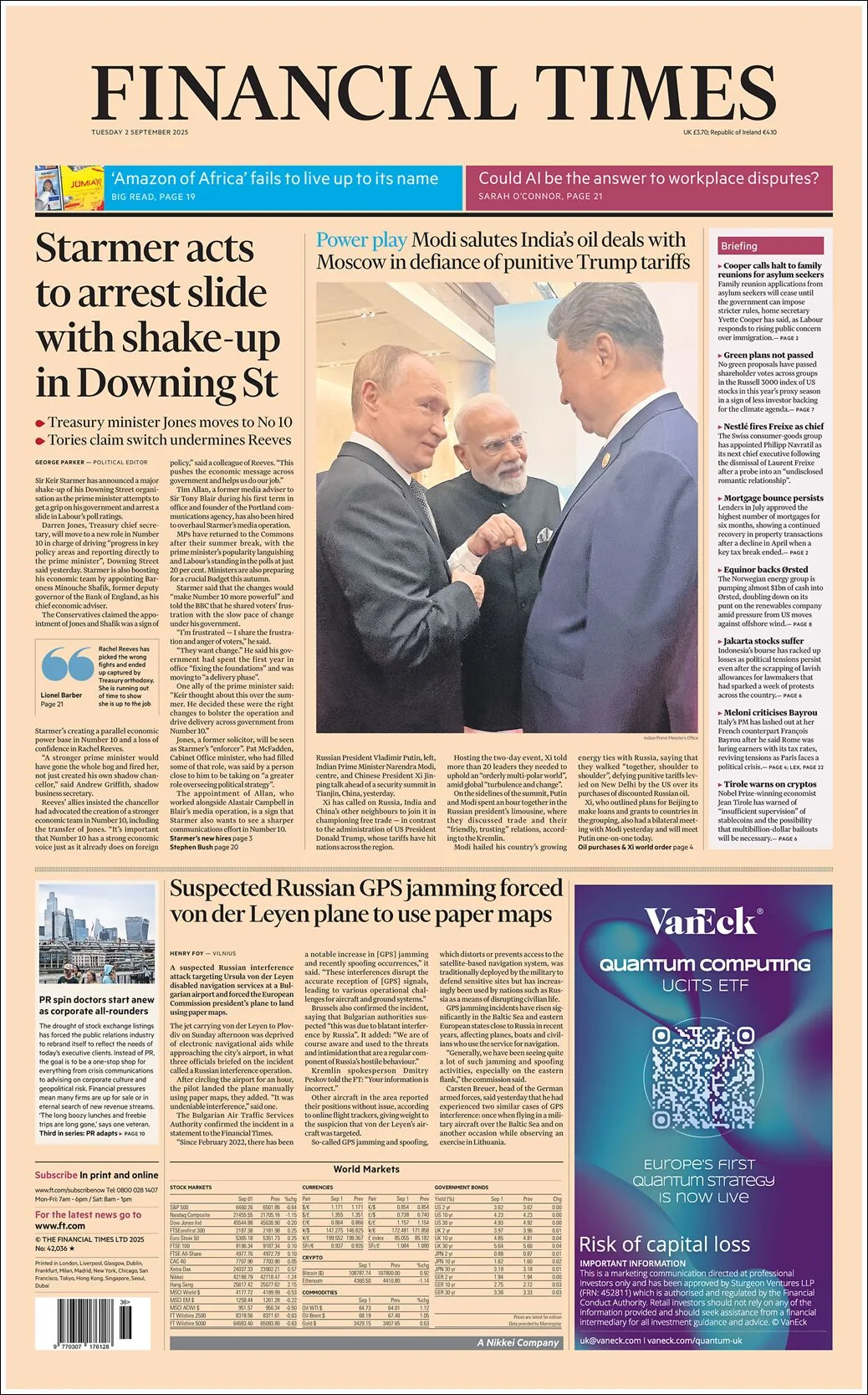 Portada de Financial Times del martes, 2 de septiembre de 2025