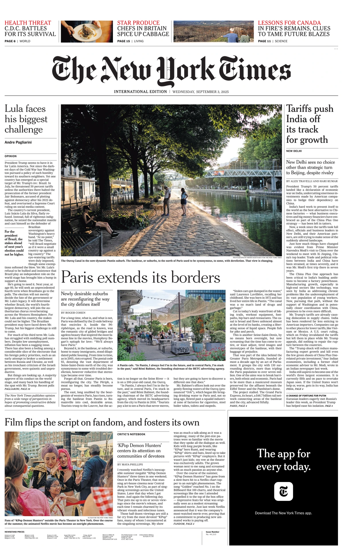 Portada de The New York Times (international) del miércoles, 3 de septiembre de 2025