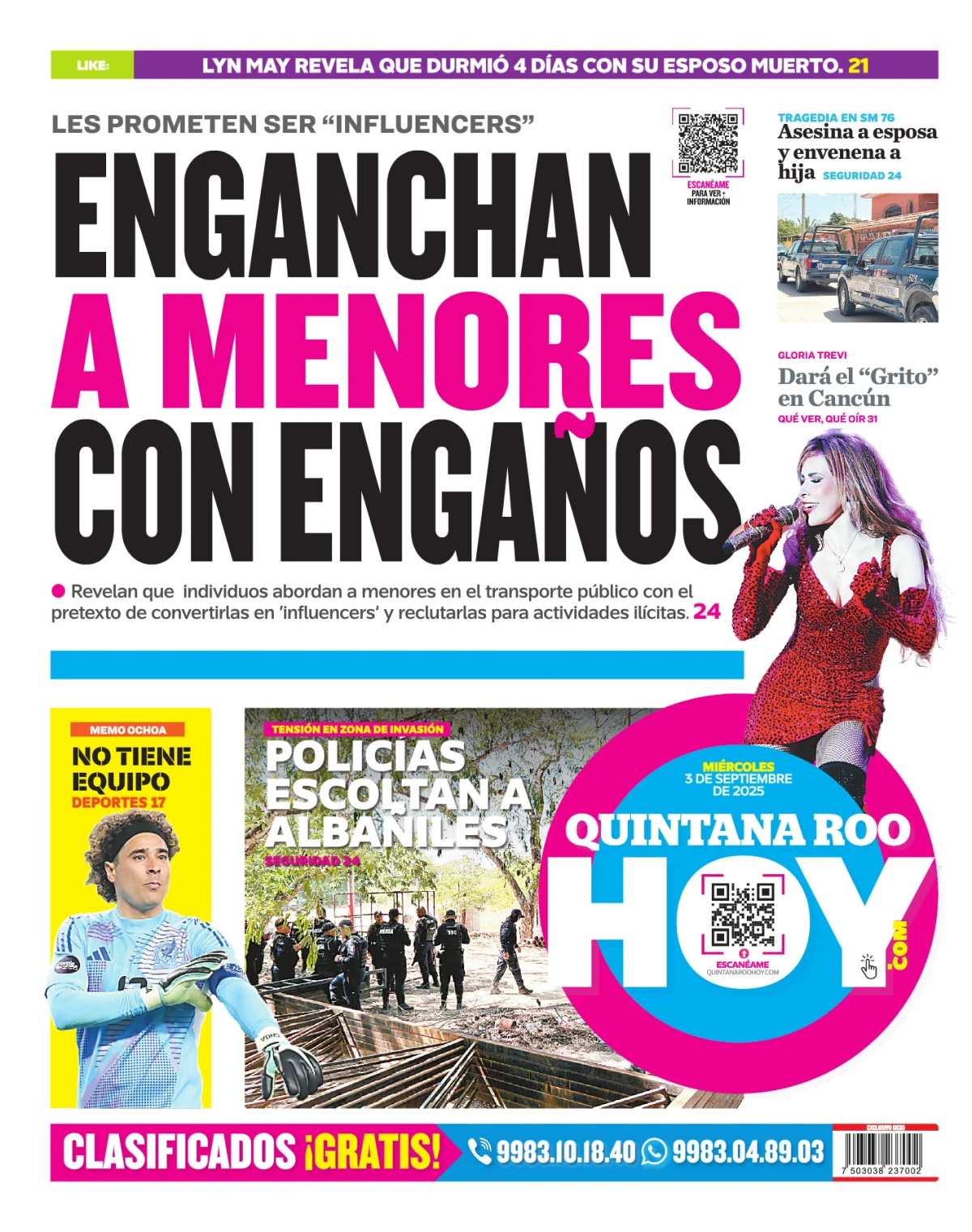 Portada de Quintana Roo Hoy (contraportada) del miércoles, 3 de septiembre de 2025