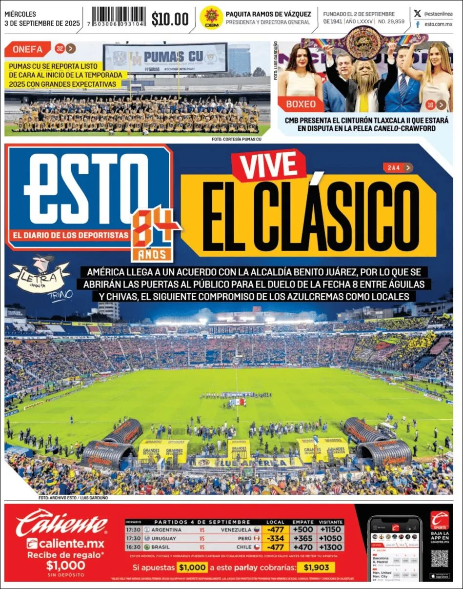 Portada de Esto del miércoles, 3 de septiembre de 2025