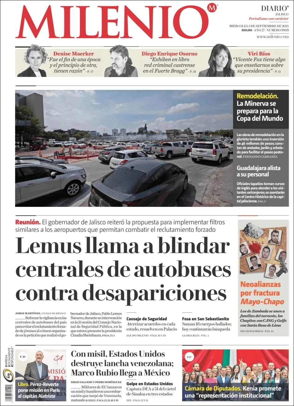 Portada de Milenio Jalisco del miércoles, 3 de septiembre de 2025
