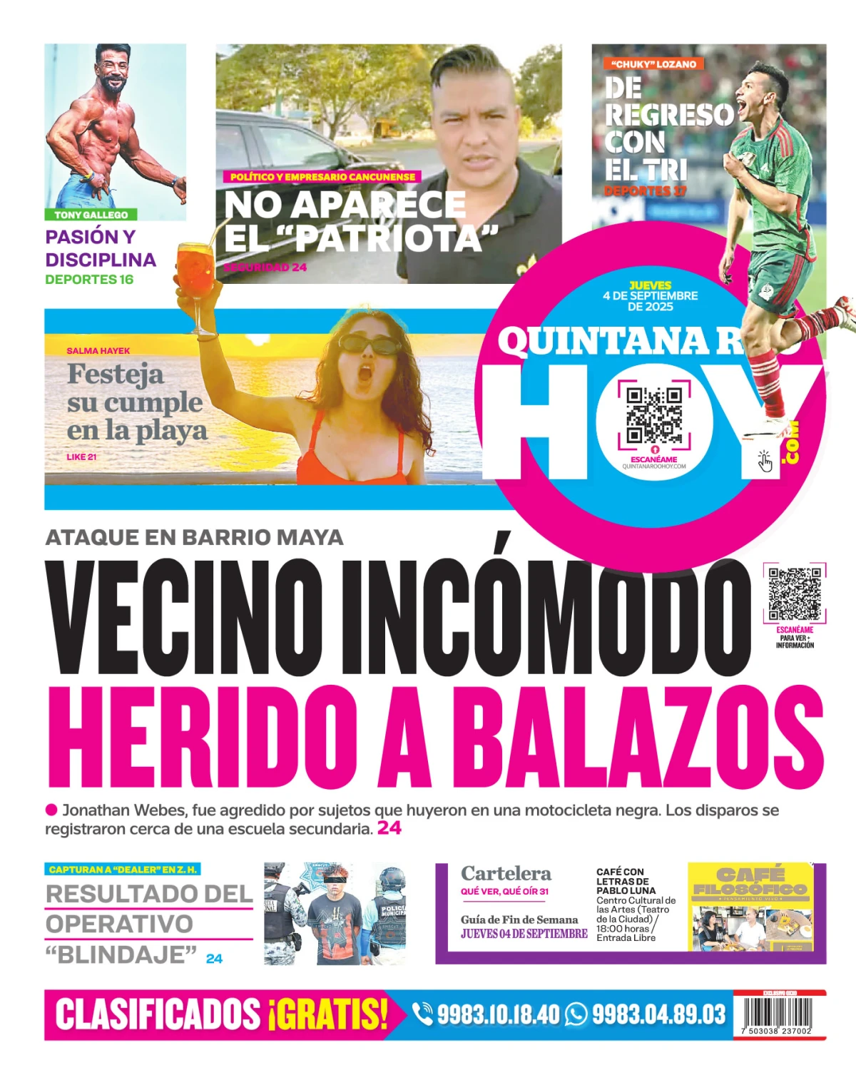 Portada de Quintana Roo Hoy (contraportada) del jueves, 4 de septiembre de 2025