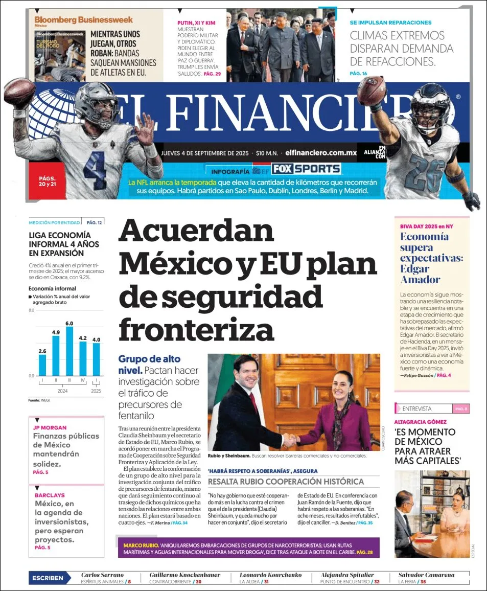 Portada de El Financiero del jueves, 4 de septiembre de 2025