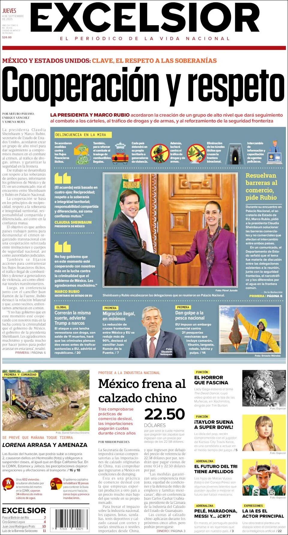 Portada de Excelsior del jueves, 4 de septiembre de 2025