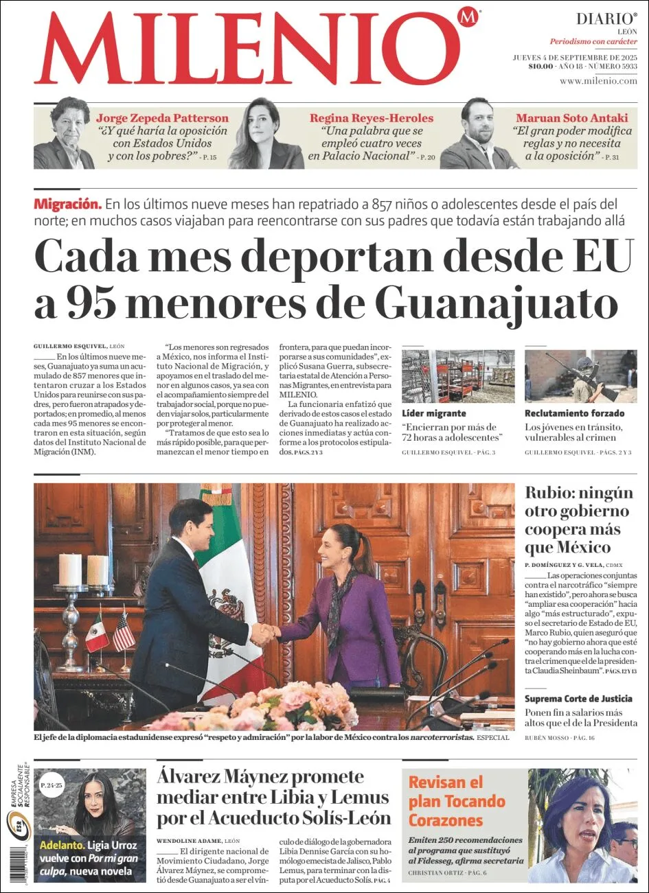 Portada de Milenio Leon del jueves, 4 de septiembre de 2025