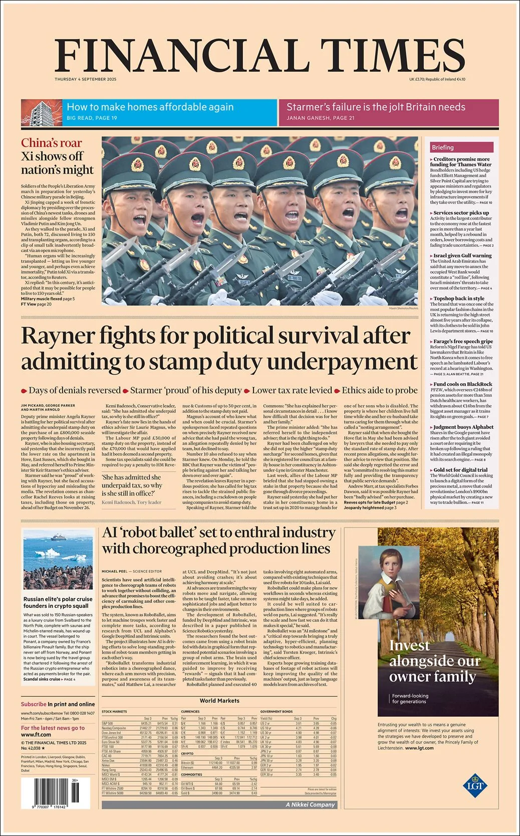Portada de Financial Times del jueves, 4 de septiembre de 2025