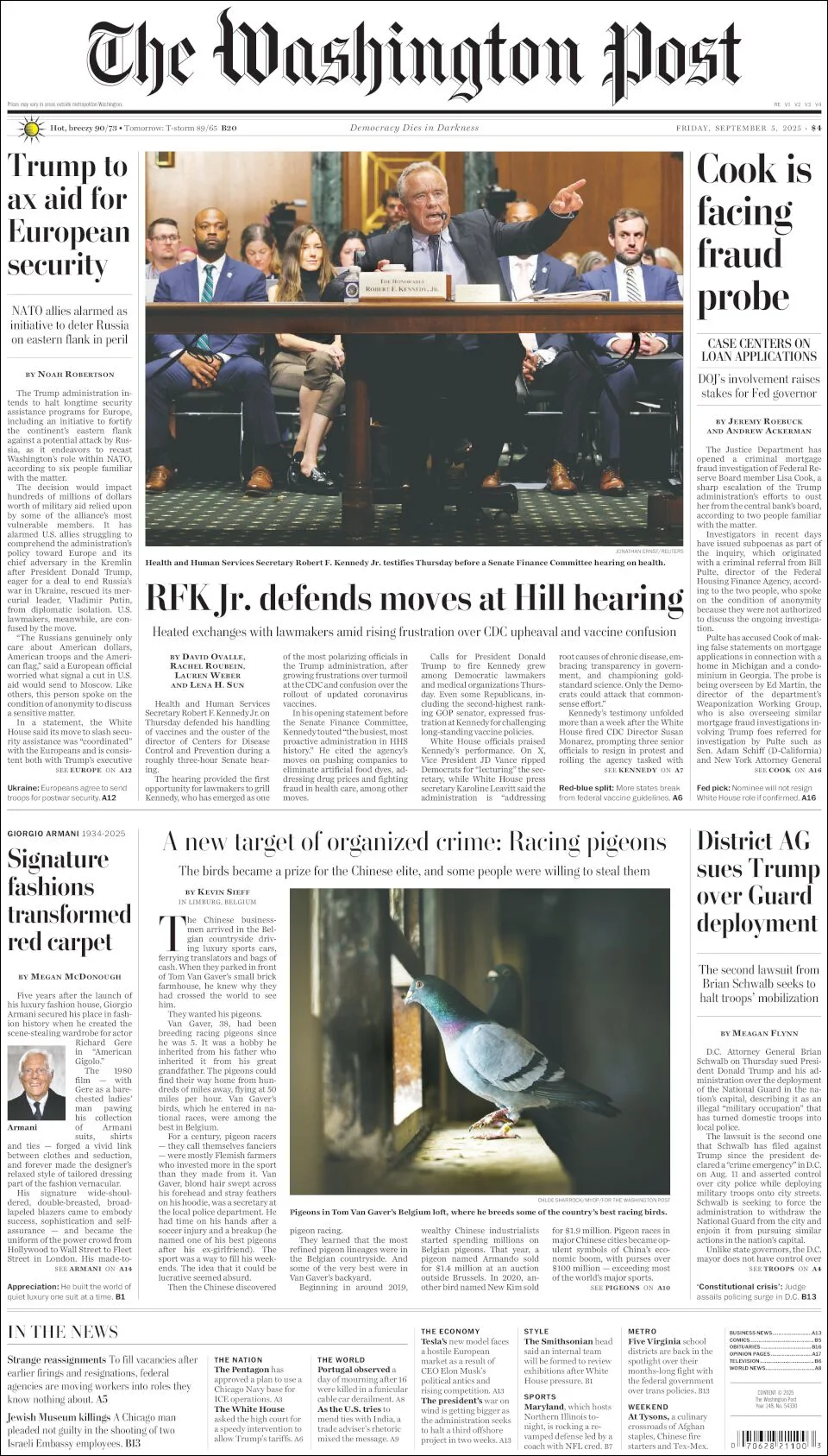 Portada de The Washington Post del viernes, 5 de septiembre de 2025
