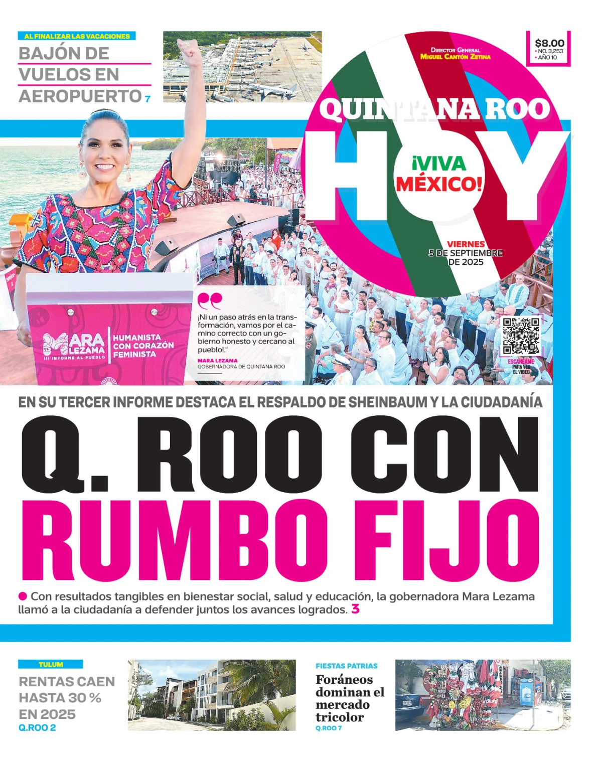 Portada de Quintana Roo Hoy (portada) del viernes, 5 de septiembre de 2025