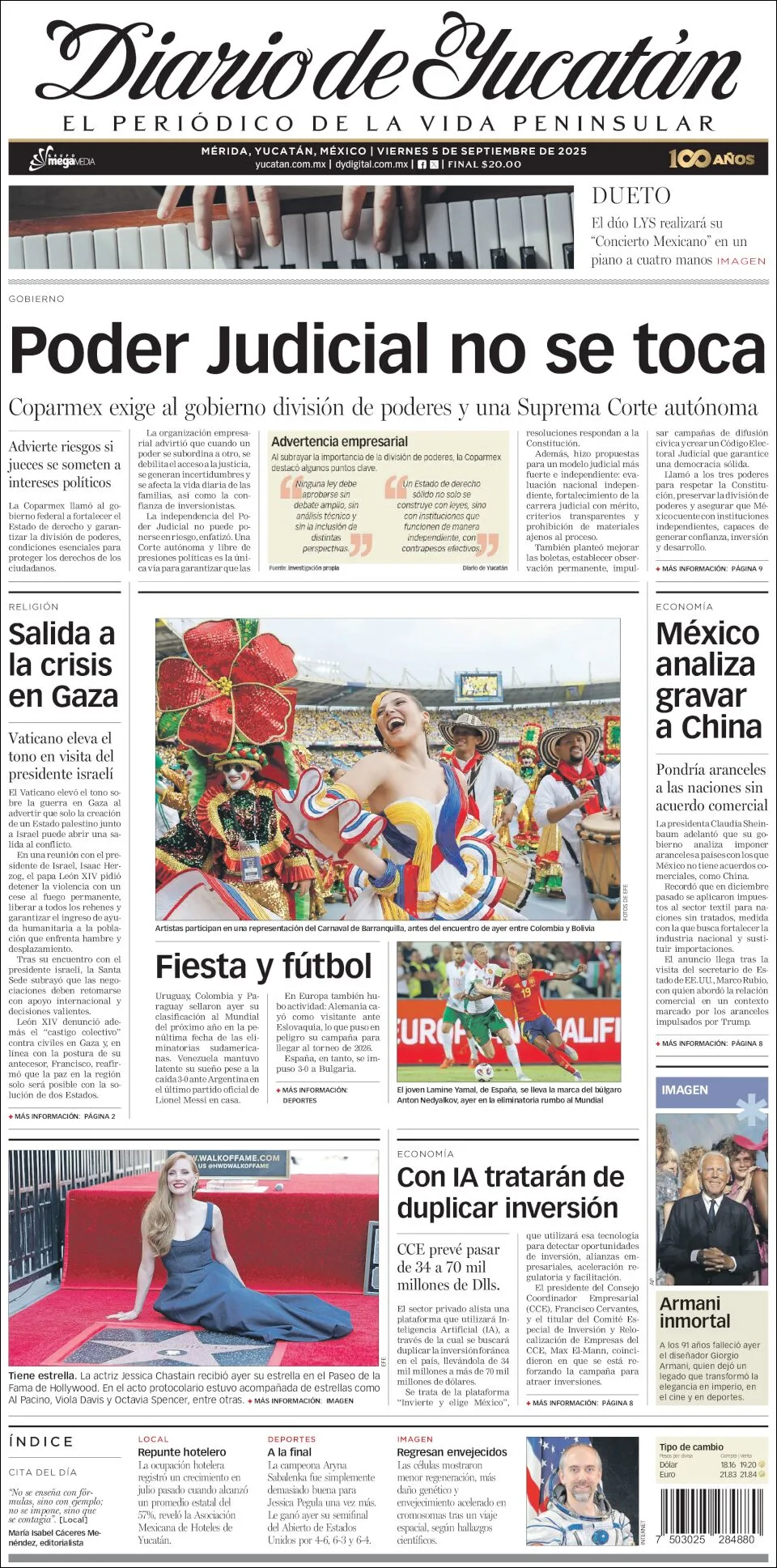 Portada de Diario de Yucatán del viernes, 5 de septiembre de 2025