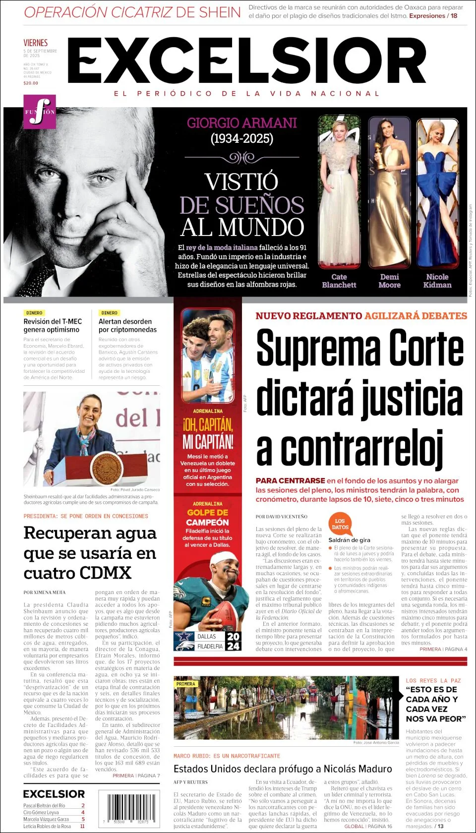 Portada de Excelsior del viernes, 5 de septiembre de 2025