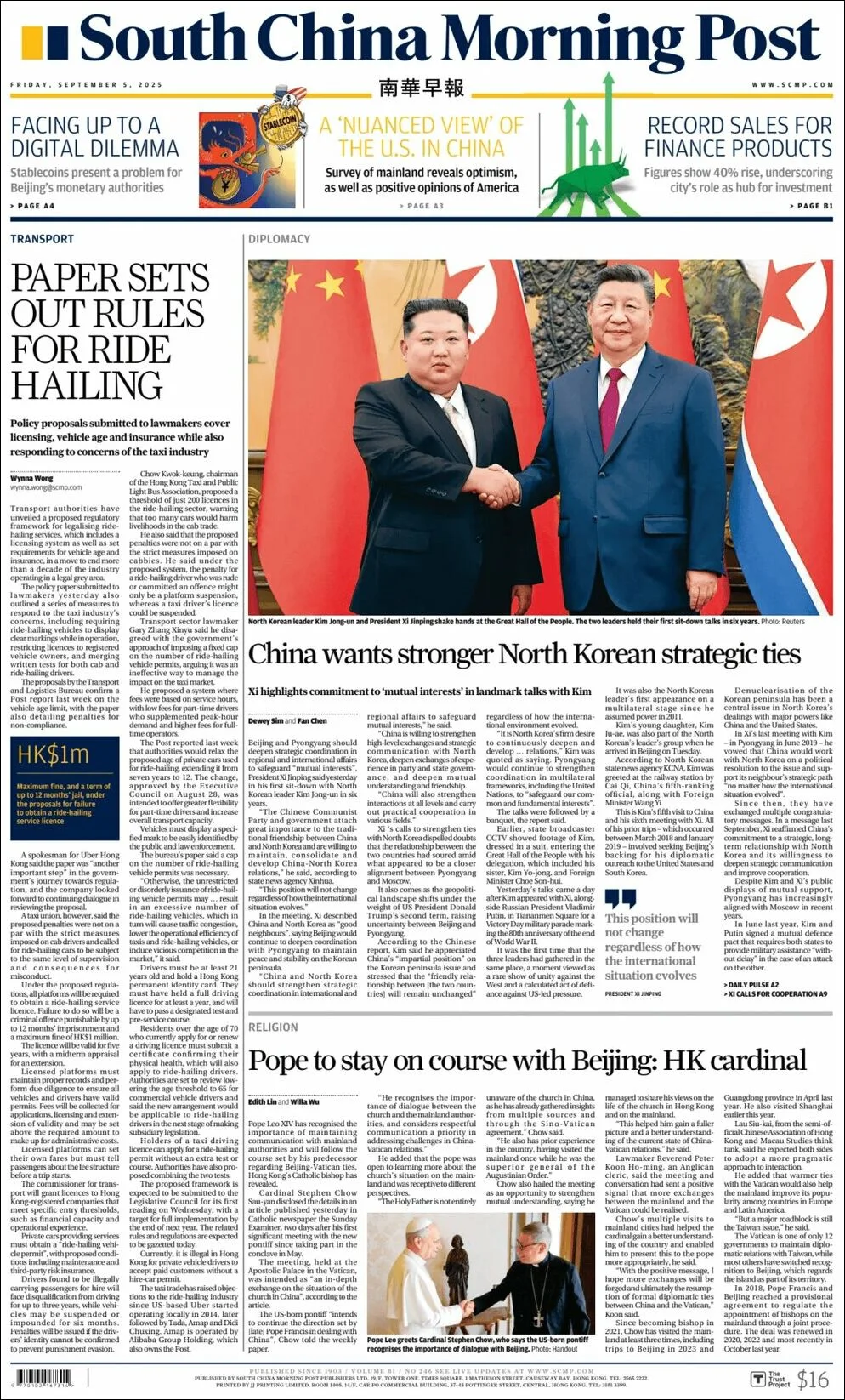 Portada de South China Morning Post del viernes, 5 de septiembre de 2025