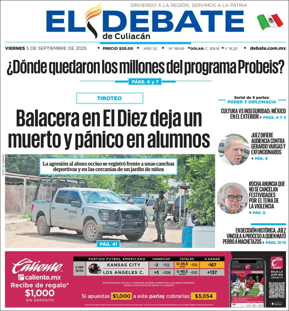 Portada de El Debate de Culiacan del viernes, 5 de septiembre de 2025