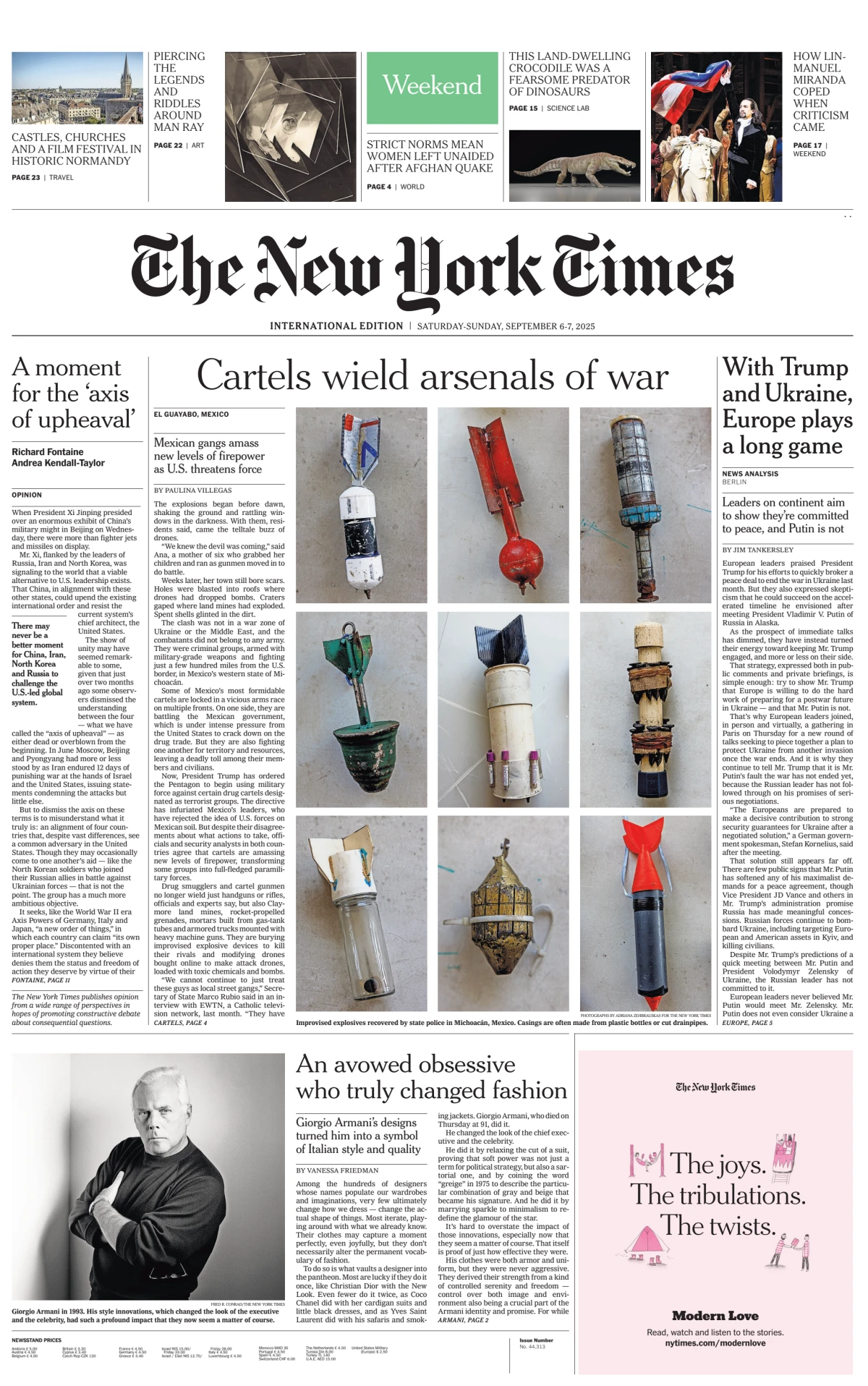 Portada de The New York Times (international) del domingo, 7 de septiembre de 2025