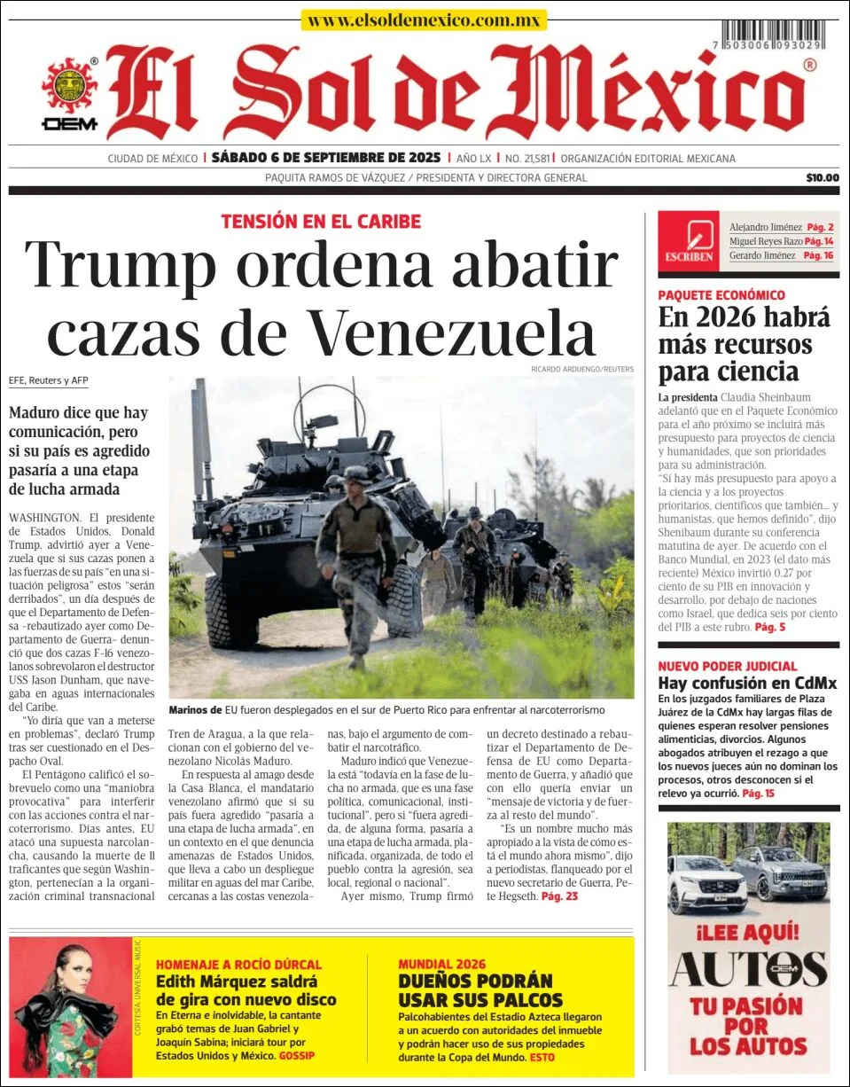 Portada de El Sol de Mexico