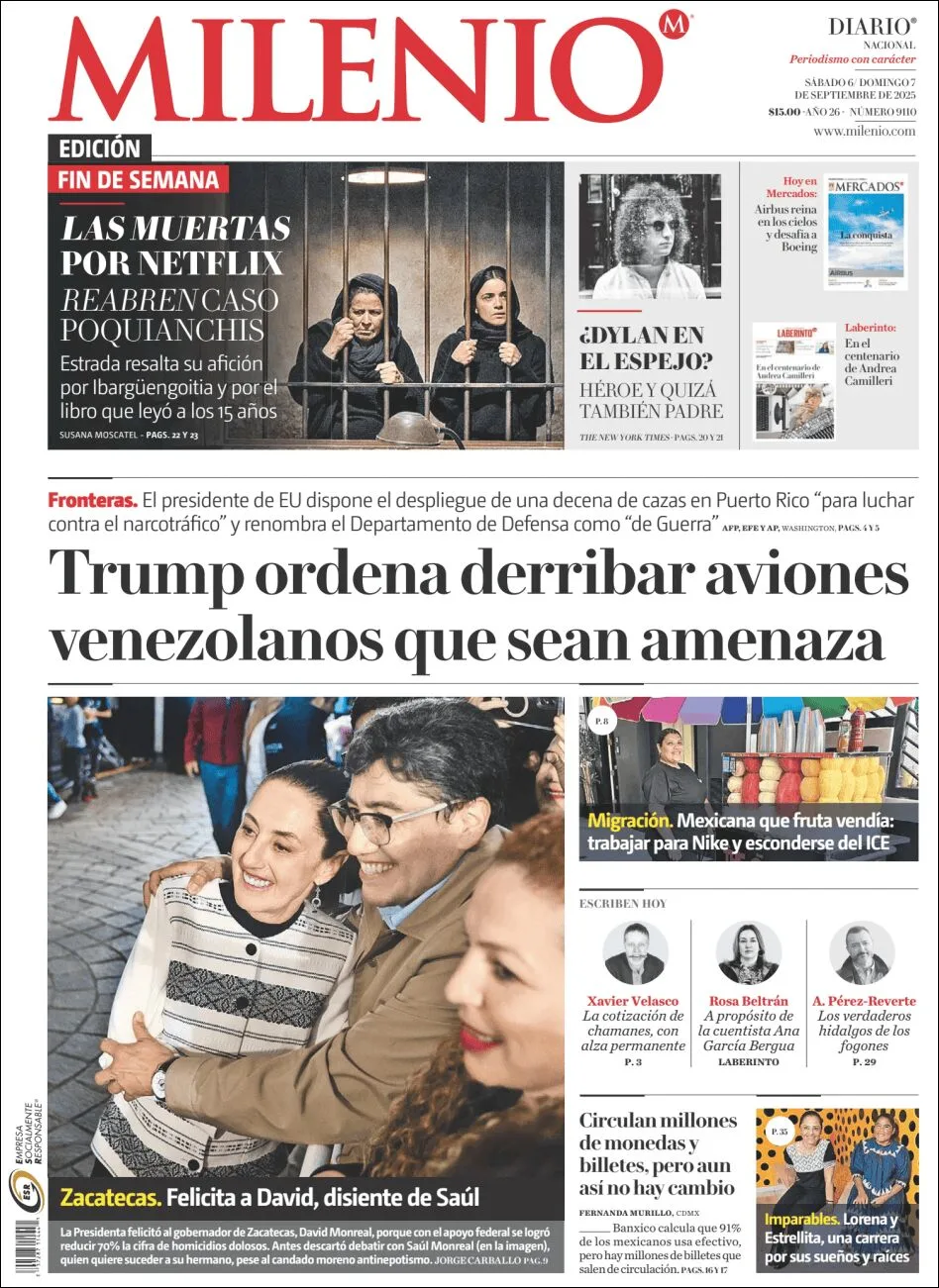 Portada de Milenio del domingo, 7 de septiembre de 2025