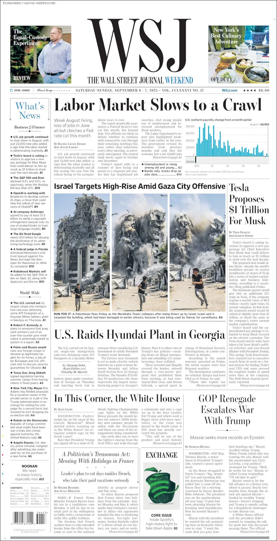 Portada de The Wall Street Journal del domingo, 7 de septiembre de 2025