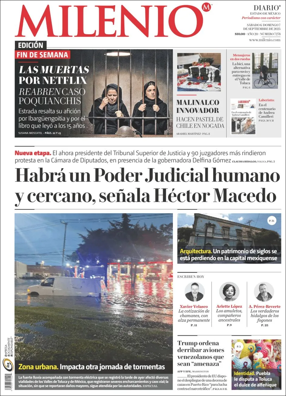 Portada de Milenio Edo de Mexico del domingo, 7 de septiembre de 2025