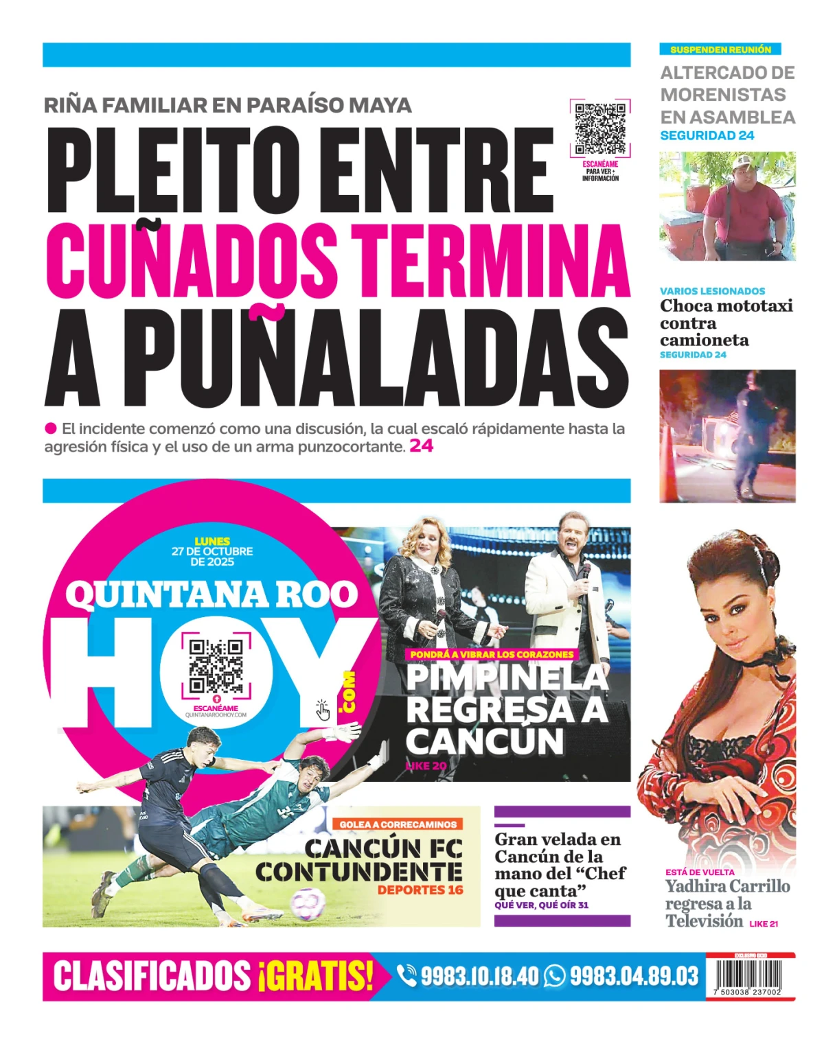 Portada de Quintana Roo Hoy (contraportada)